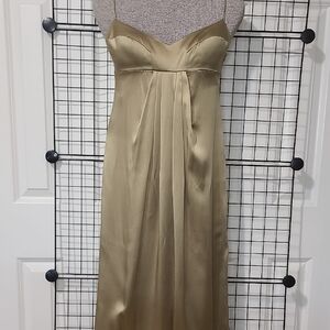 New. Elegant Silk Straight Olive Maxi Dress.